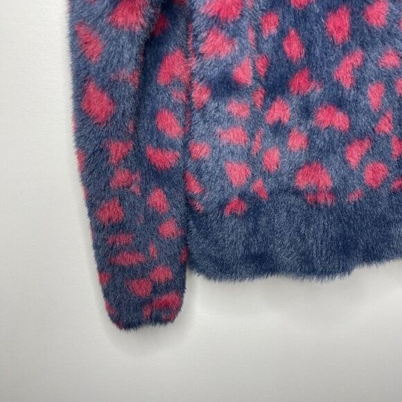 THAKOON Collective Sweater Womens Small Fuzzy S Navy Red Dot Printed Pullover - Picture 5 of 13